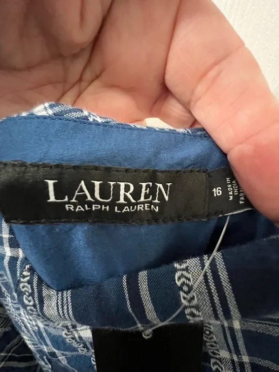 Ralph Lauren Navy and White Plaid Spaghetti-Strap Midi Dress - Picture 8 of 13